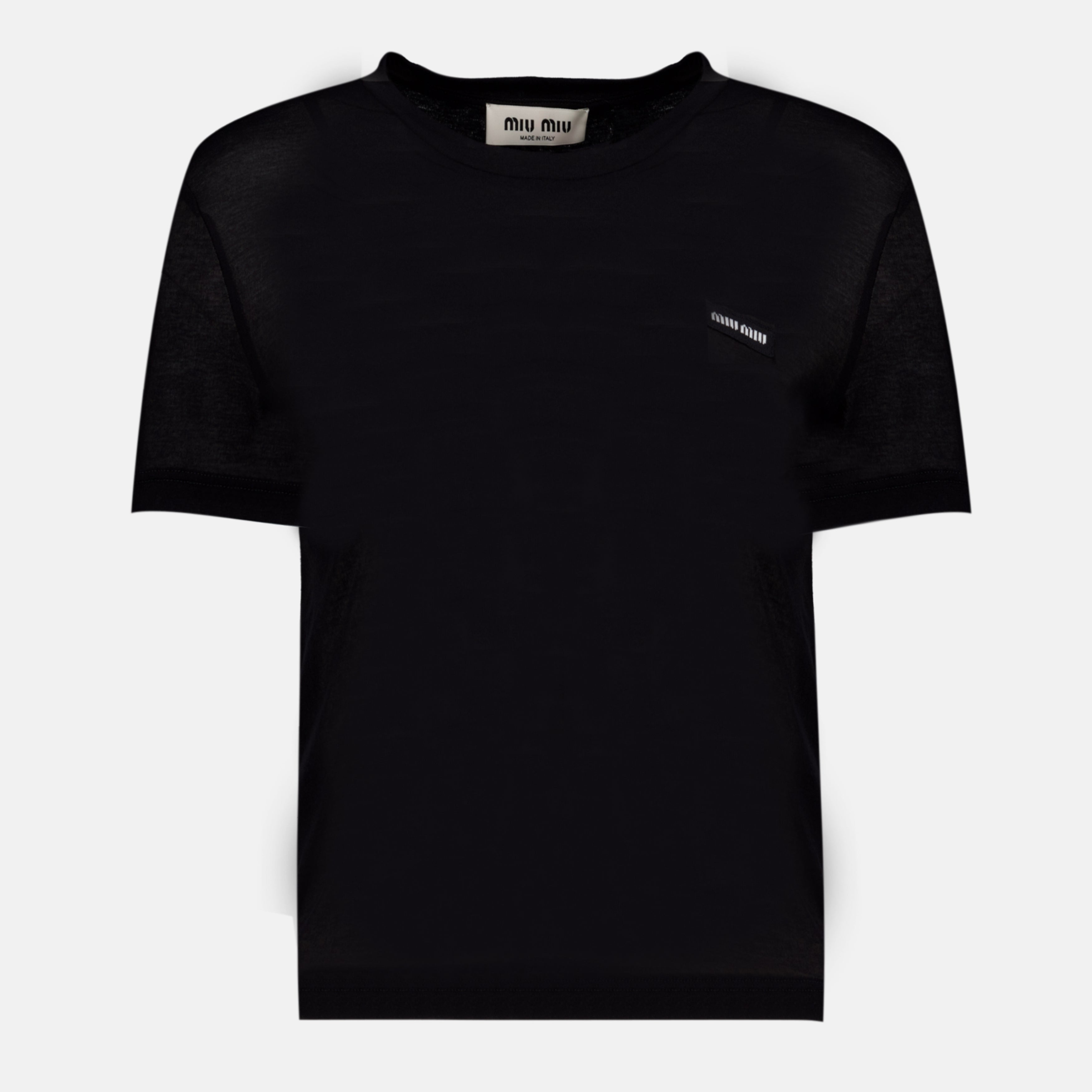 T-shirts Black Ribbed Jersey T-Shirt Miu Miu Noir Femme