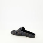 Chaussures ouvertes Eel Leather Loafer Mules Saint Laurent Bleu foncé Femme