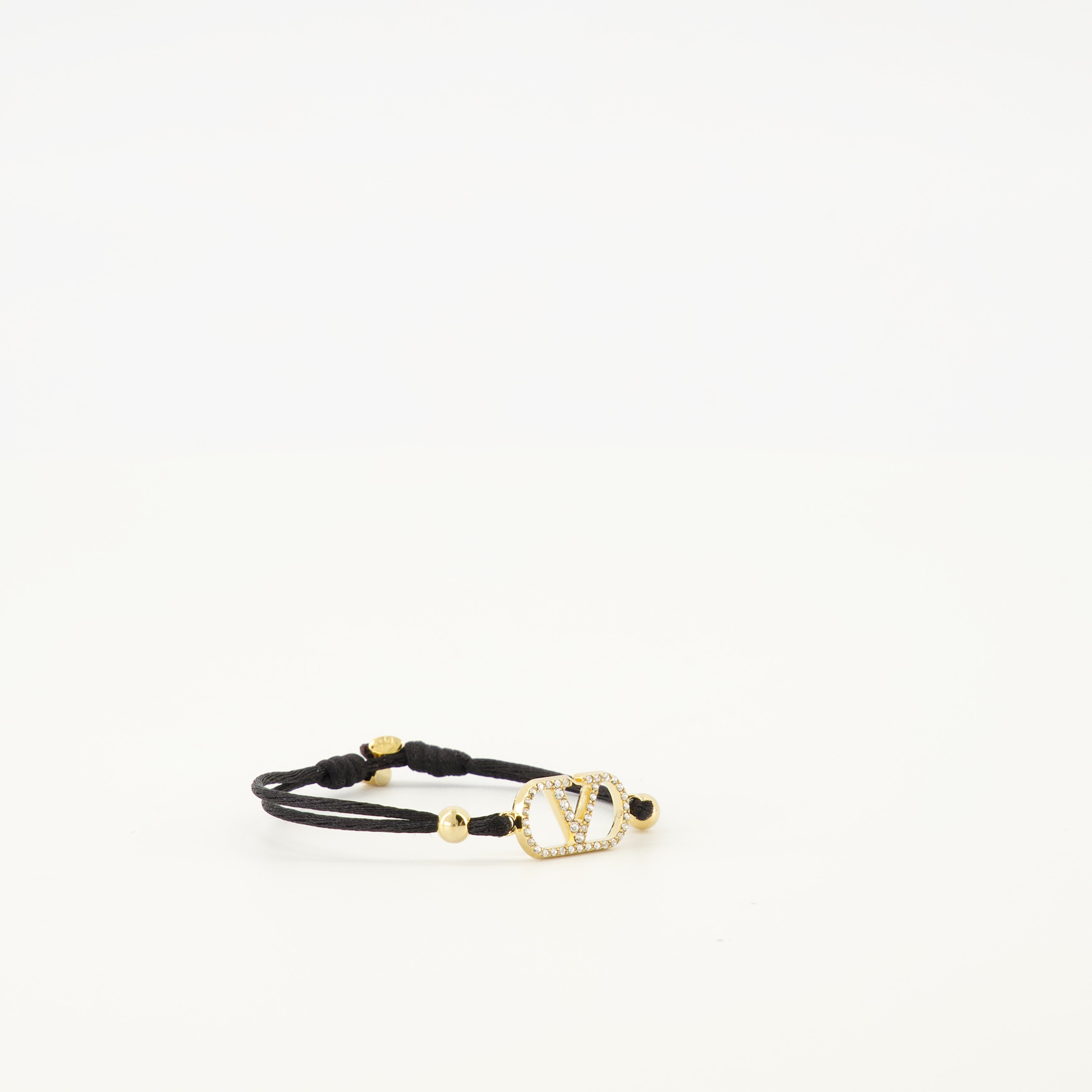 Bijoux Pulseira de Algodão Vlogo com Cristais Swarovski® Pretos Valentino Garavani Noir Femme