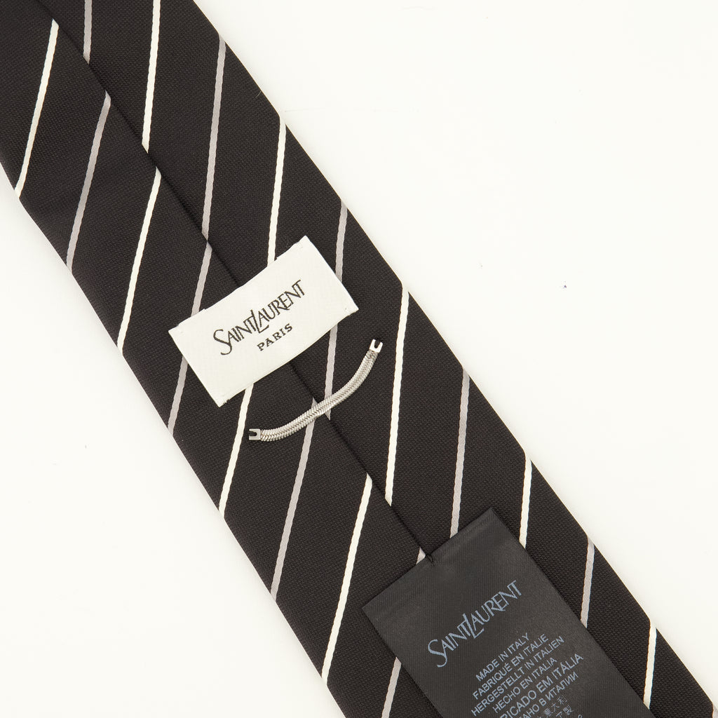 Écharpes, foulards et gants 블랙 실크 스트라이프 타이 Saint Laurent Noir Homme