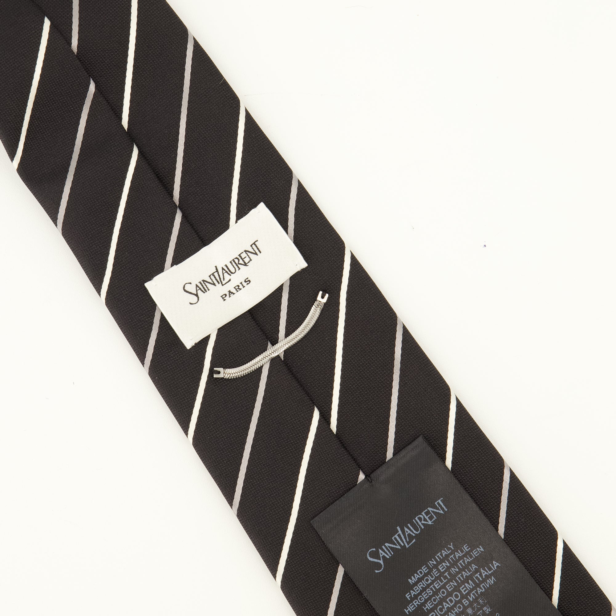 Écharpes, foulards et gants Gravata Listrada de Seda Preta Saint Laurent Noir Homme