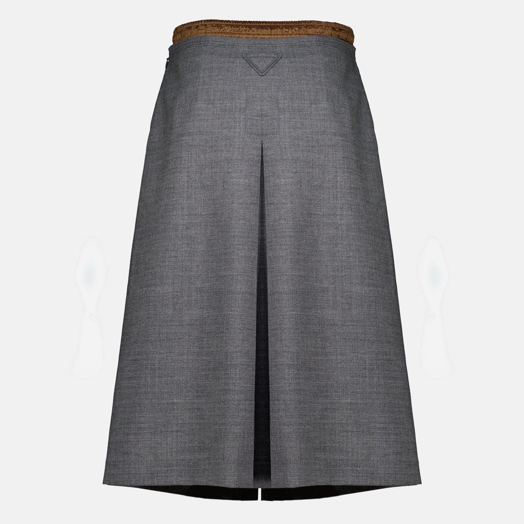 Jupes Falda Midi de Lana Gris Prada Gris Femme