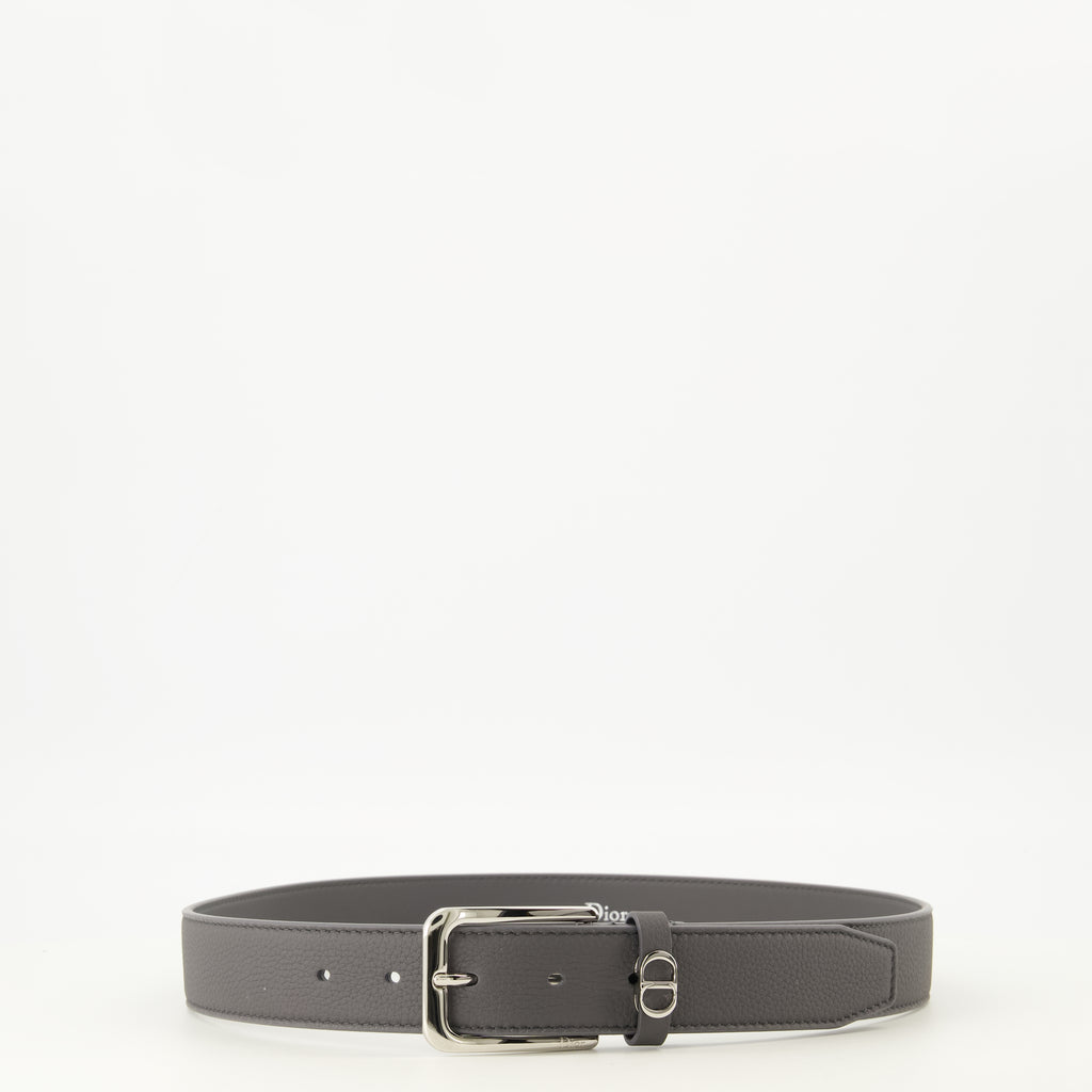 Ceintures CD Icon Grained Leather Belt in Gray Dior Gris Homme