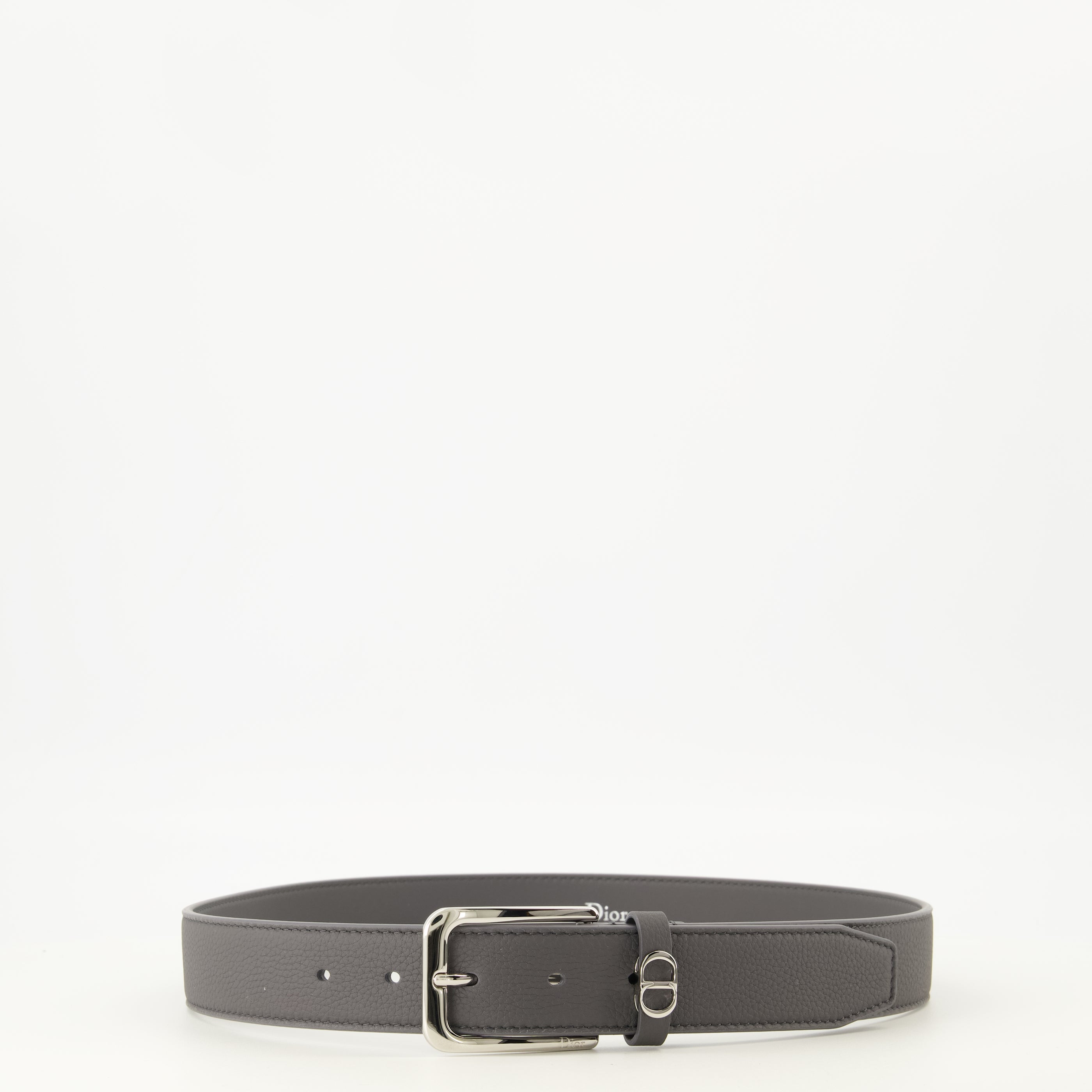Ceintures CD Icon Grained Leather Belt in Gray Dior Gris Homme