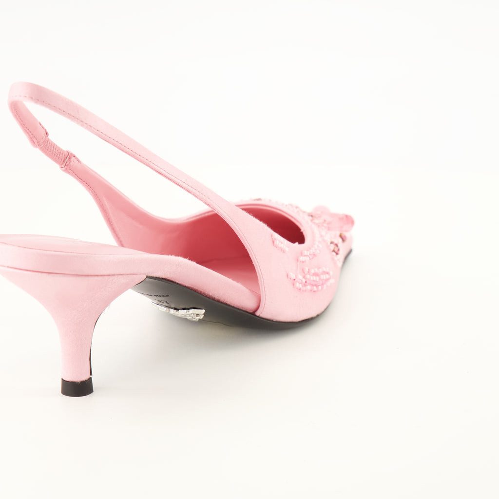 Escarpins Salto Bebé de Seda Bordado Rosa Prada Rose Femme