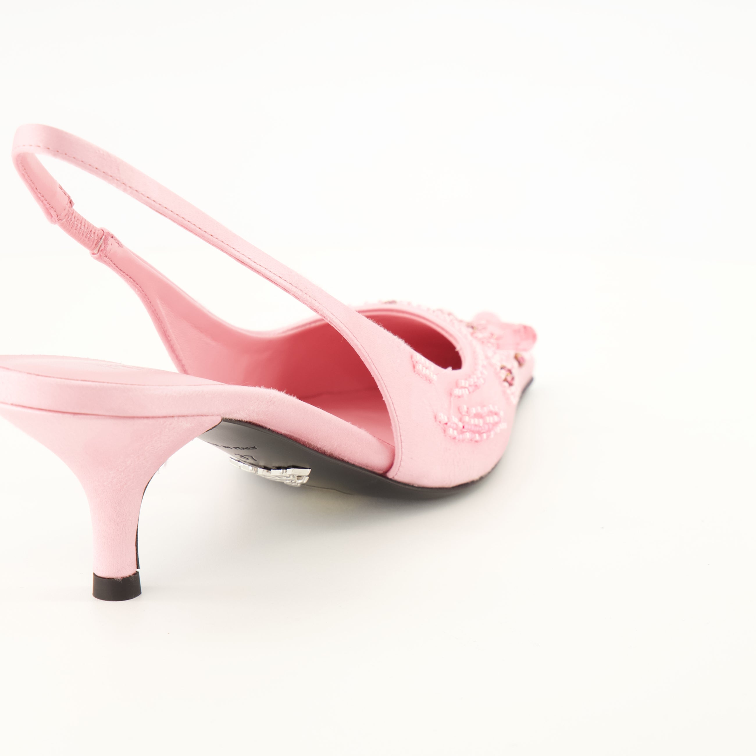 Escarpins Tacchi Baby in Satin Ricamato Rosa Prada Rose Femme