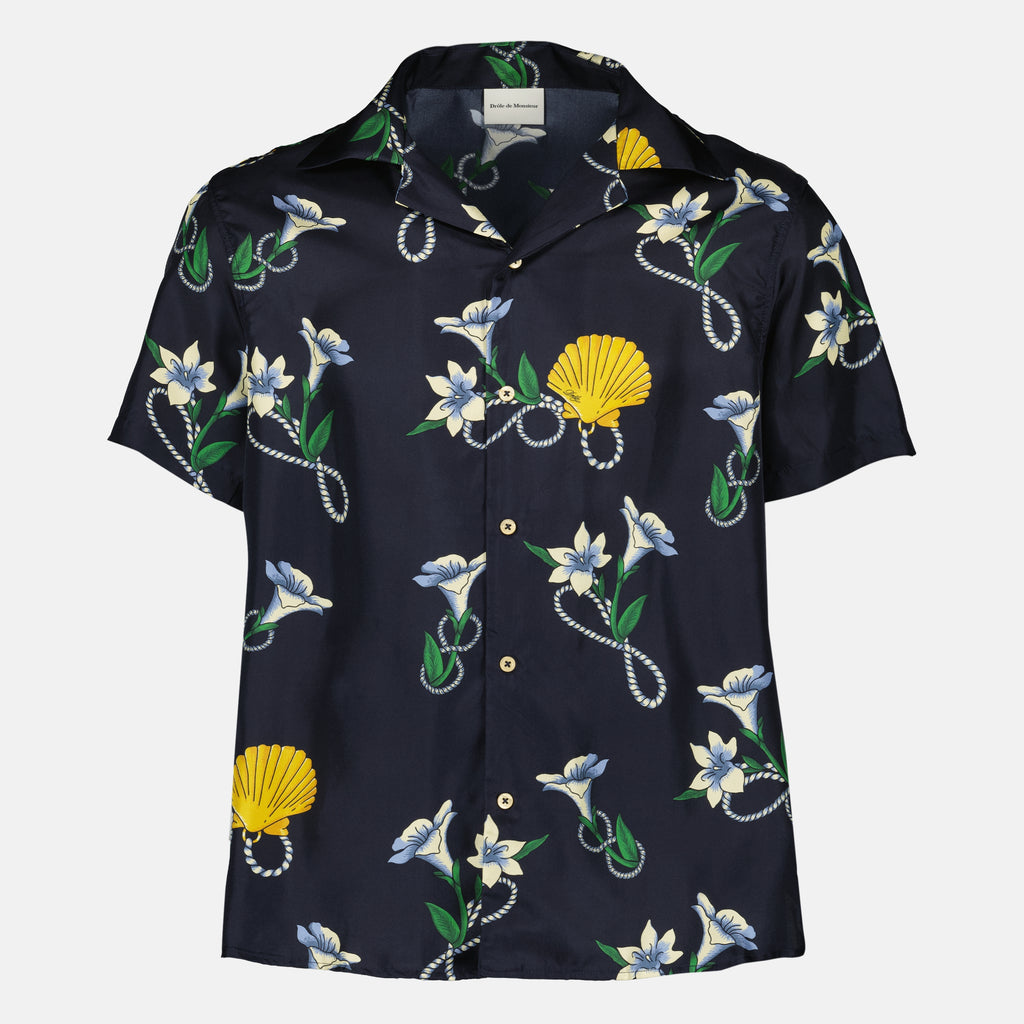 Drole De Monsieurのメンズ用ネイビーブルーシルクシェルシャツの画像 - 2026春夏シーズン - 正面ビュー