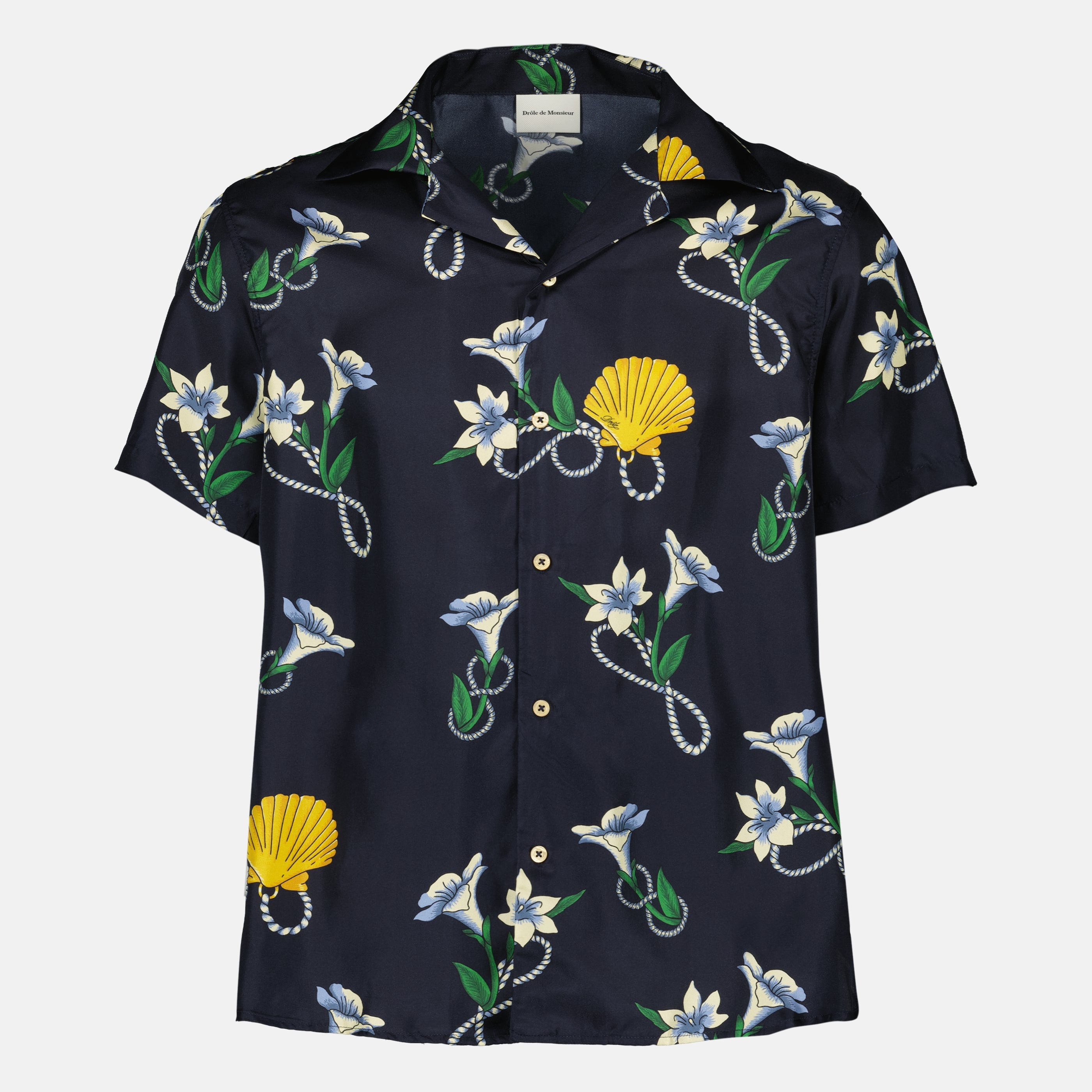 Drole De Monsieurのメンズ用ネイビーブルーシルクシェルシャツの画像 - 2026春夏シーズン - 正面ビュー