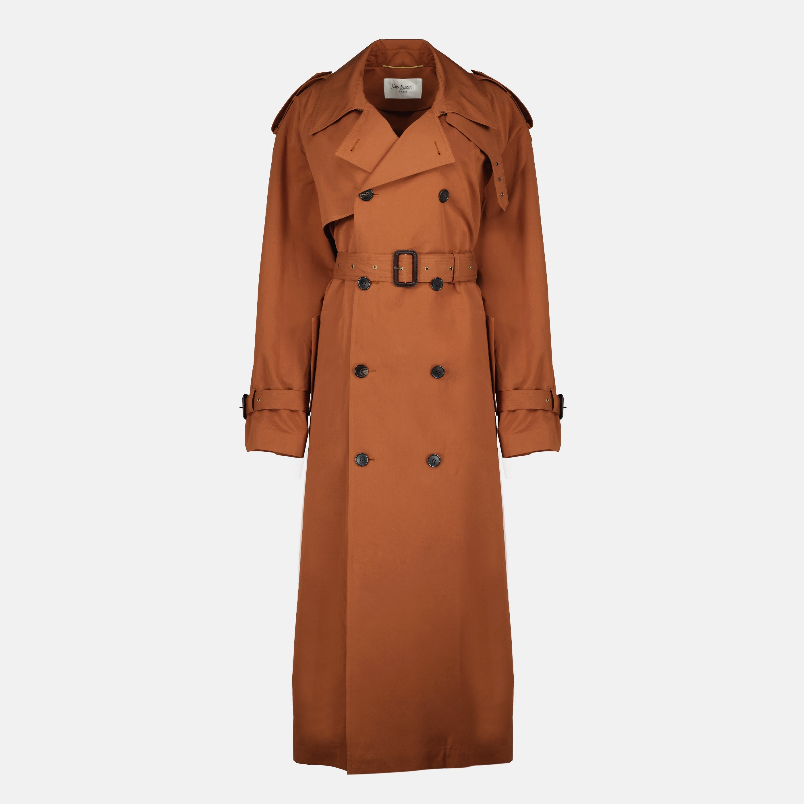 Image de l'article Trench en coton et soie marron de la marque Saint Laurent pour Femme - Saison Printemps-Été 2026 - Vue de Face
