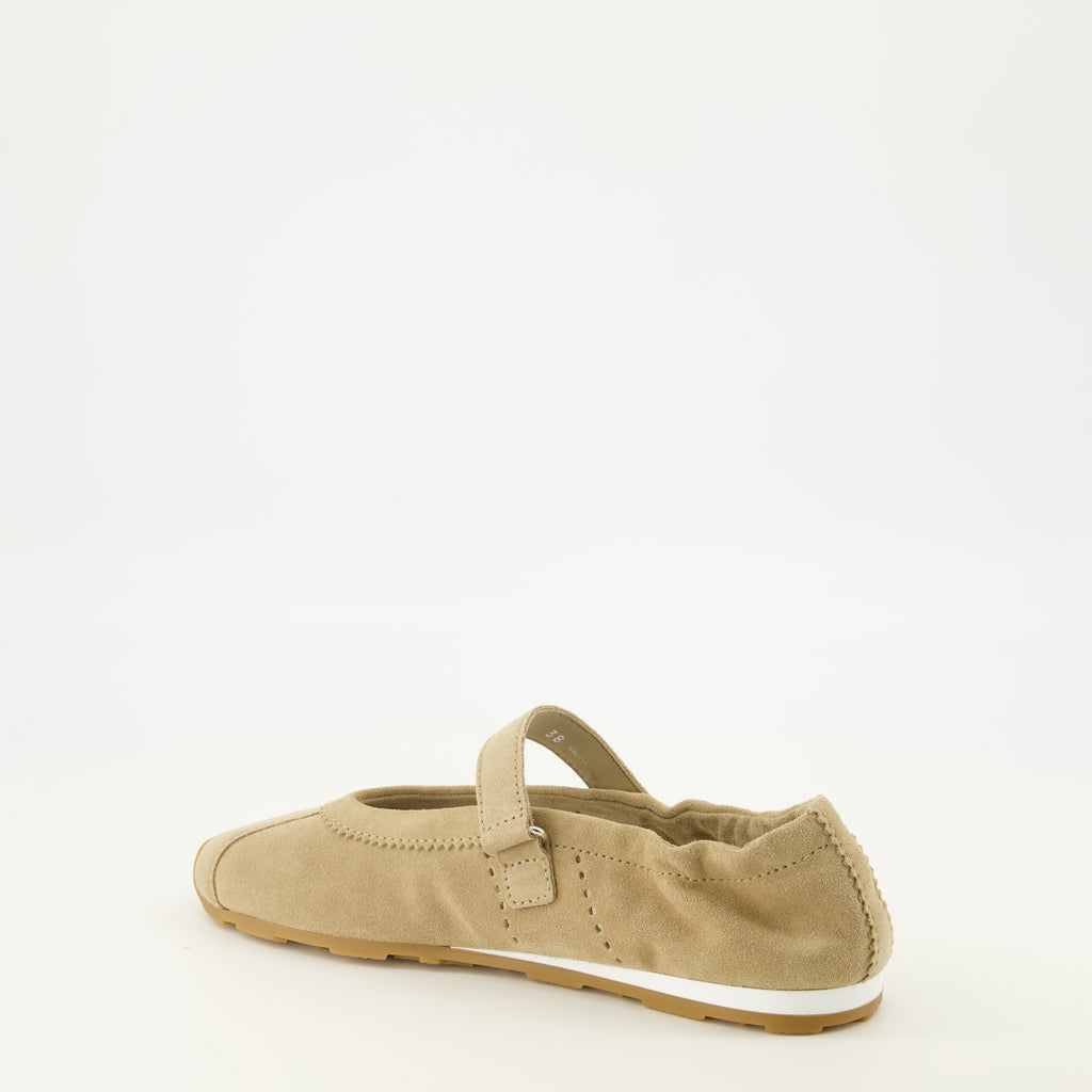 Chaussures plates Plume Ballet Flats em Camurça Bege Miu Miu Beige Femme