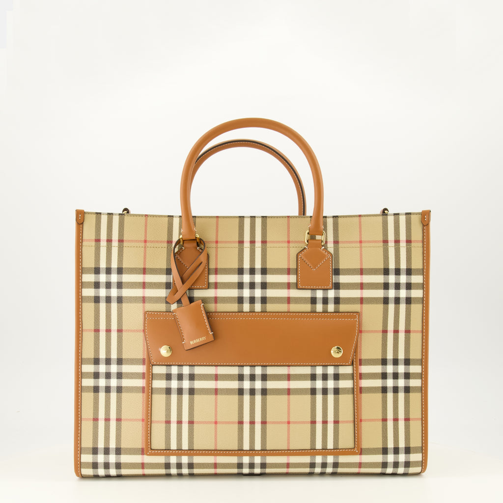 Sacs cabas Freya Check Tote Bag Burberry Beige Femme