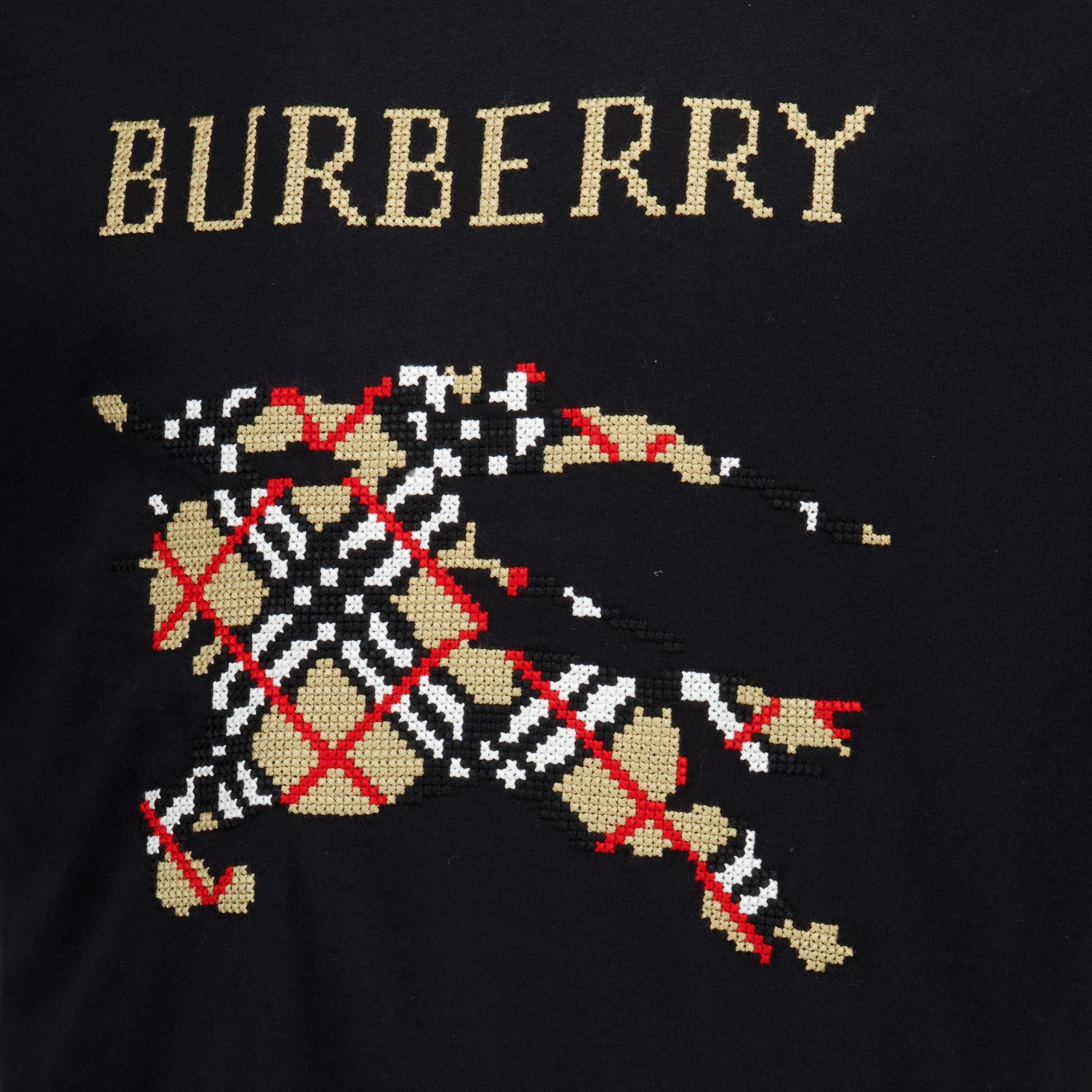 T-shirts T-Shirt Nera con Ricamo Knight Burberry Noir Homme