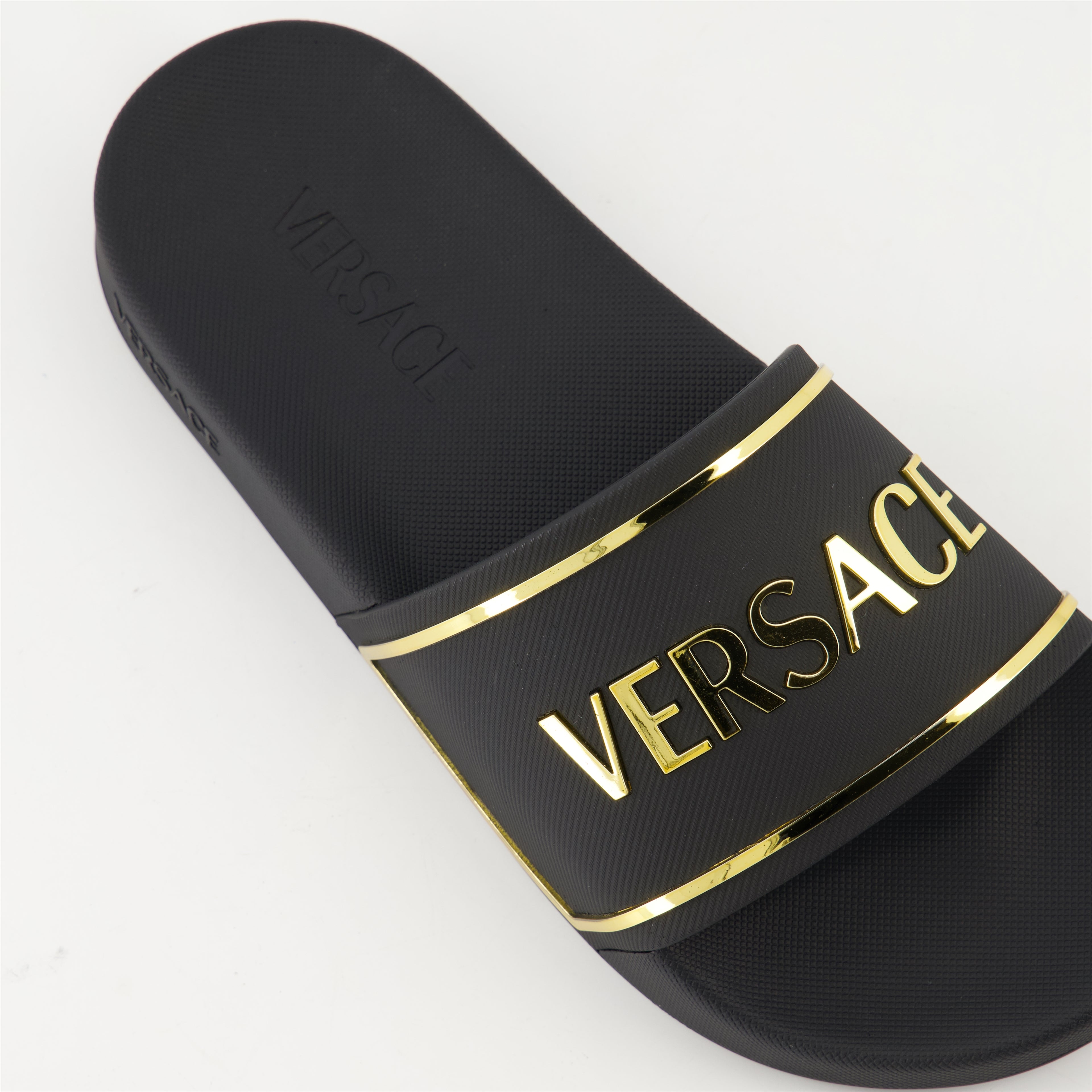 Offene schuhe Logo Slippers Versace Schwarz Femme