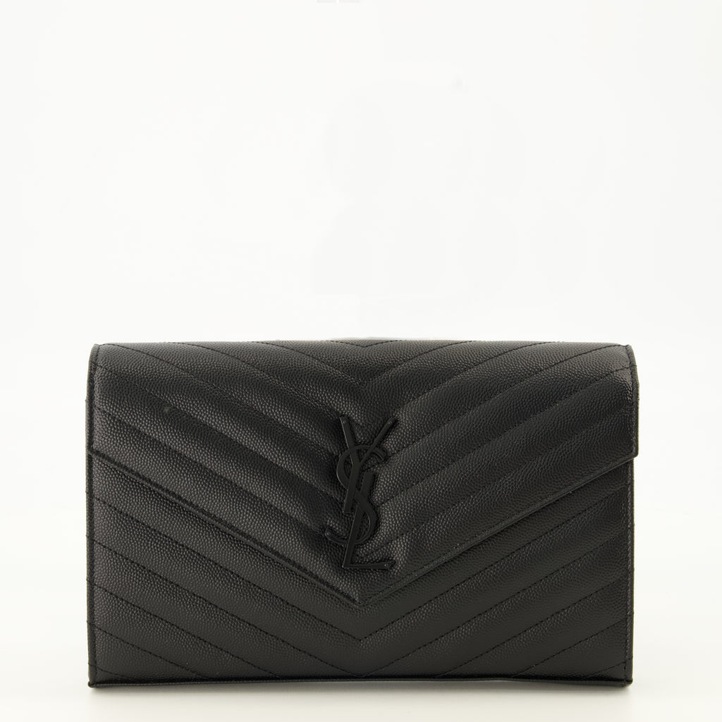Petite maroquinerie Cassandre Chain Wallet in Black Leather Saint Laurent Noir Femme