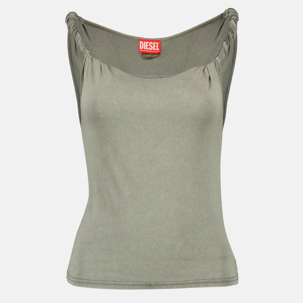 여성용 디젤 브랜드 T-Twy 카키 민소매 티셔츠 이미지 - 2026년 봄-여름 - 앞면 보기