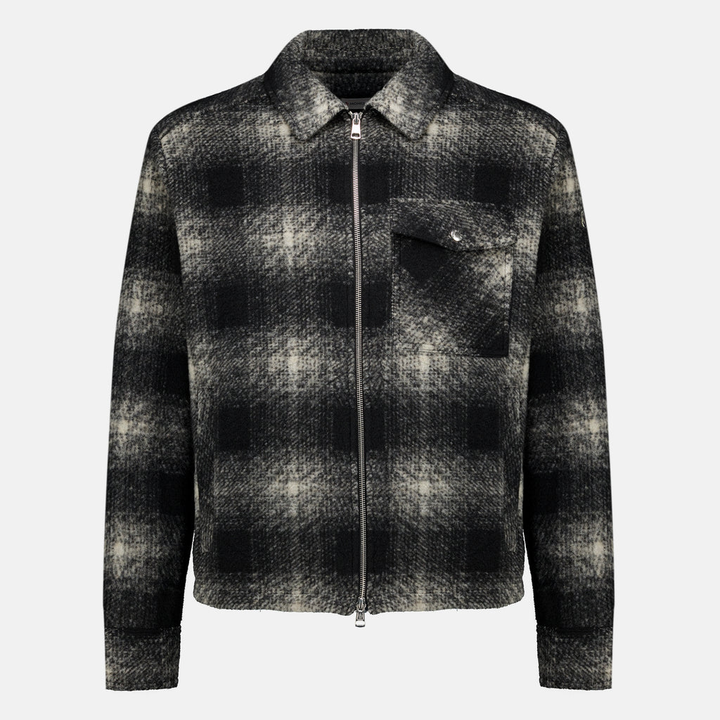 Vestes Camisa de Cuadros Negra con Cierre Moncler Noir Homme