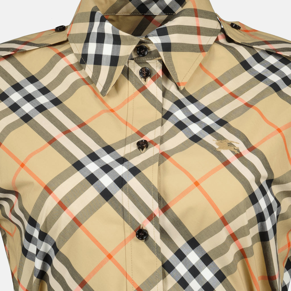 Robes Vestido Camisola em Check Burberry Beige Femme