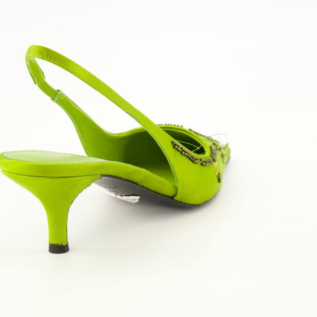 Escarpins 녹색 자수 새틴 베이비스 힐 Prada Vert Femme