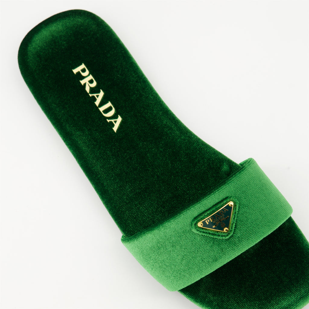 Offene schuhe Grüne Samt-Sandalen Prada Grün Femme