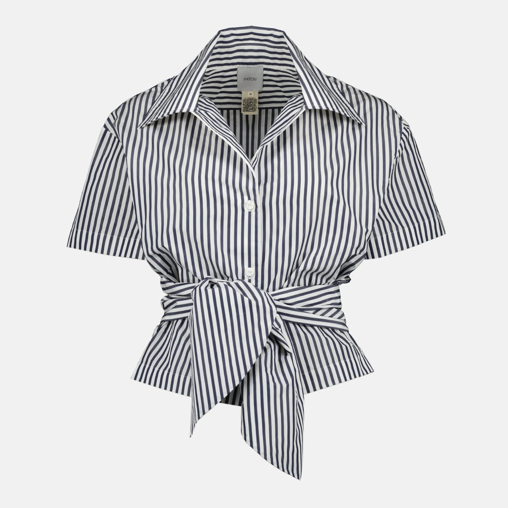 Immagine dell'articolo Camicia corta a righe blu e bianche del marchio Patou per Donna - Stagione Primavera-Estate 2026 - Vista Frontale