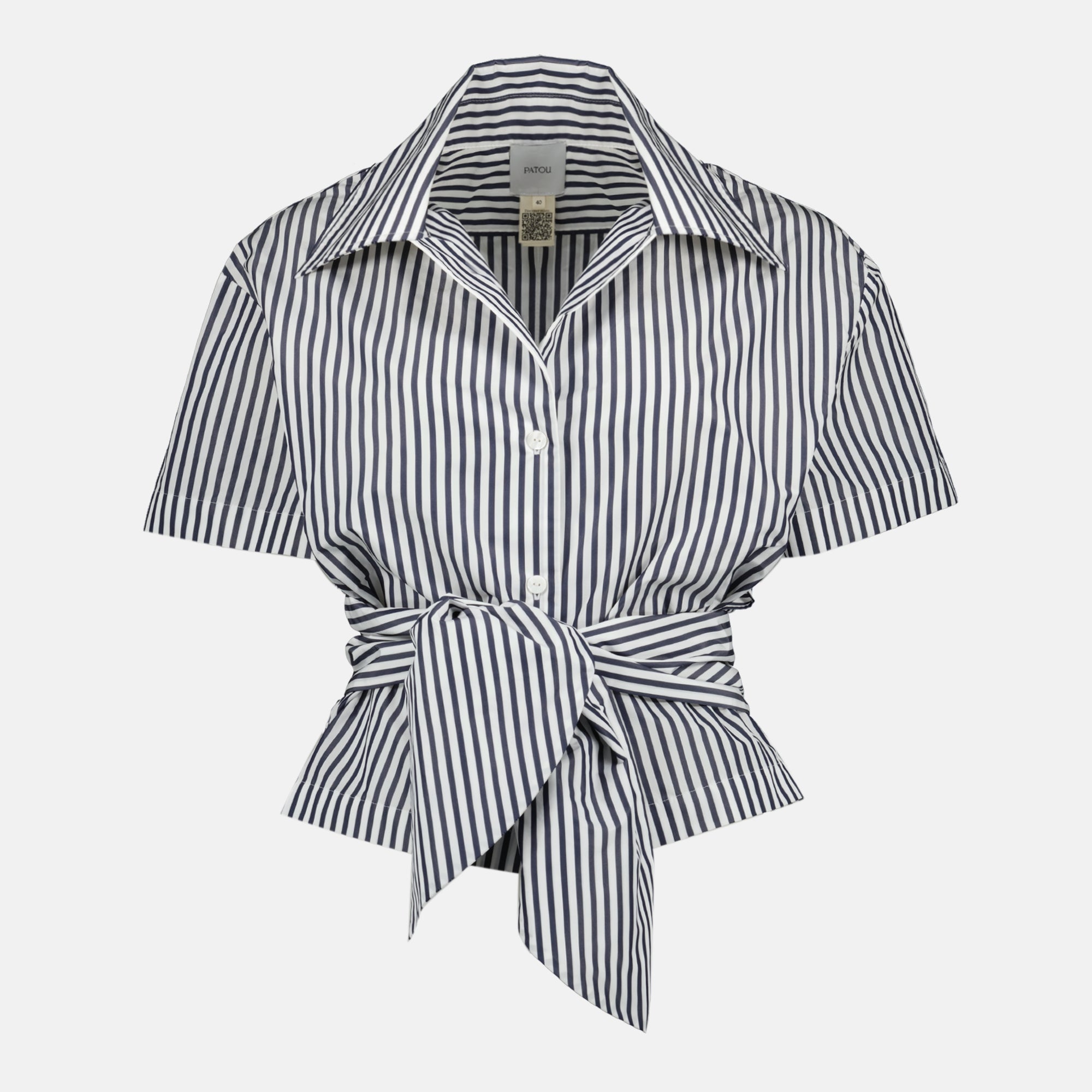 Image de l'article Chemise courte à rayures bleu et blanche de la marque Patou pour Femme - Saison Printemps-Été 2026 - Vue de Face