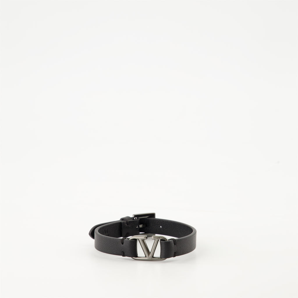 Bijoux Bracelet VLogo en cuir Valentino Garavani Noir Homme