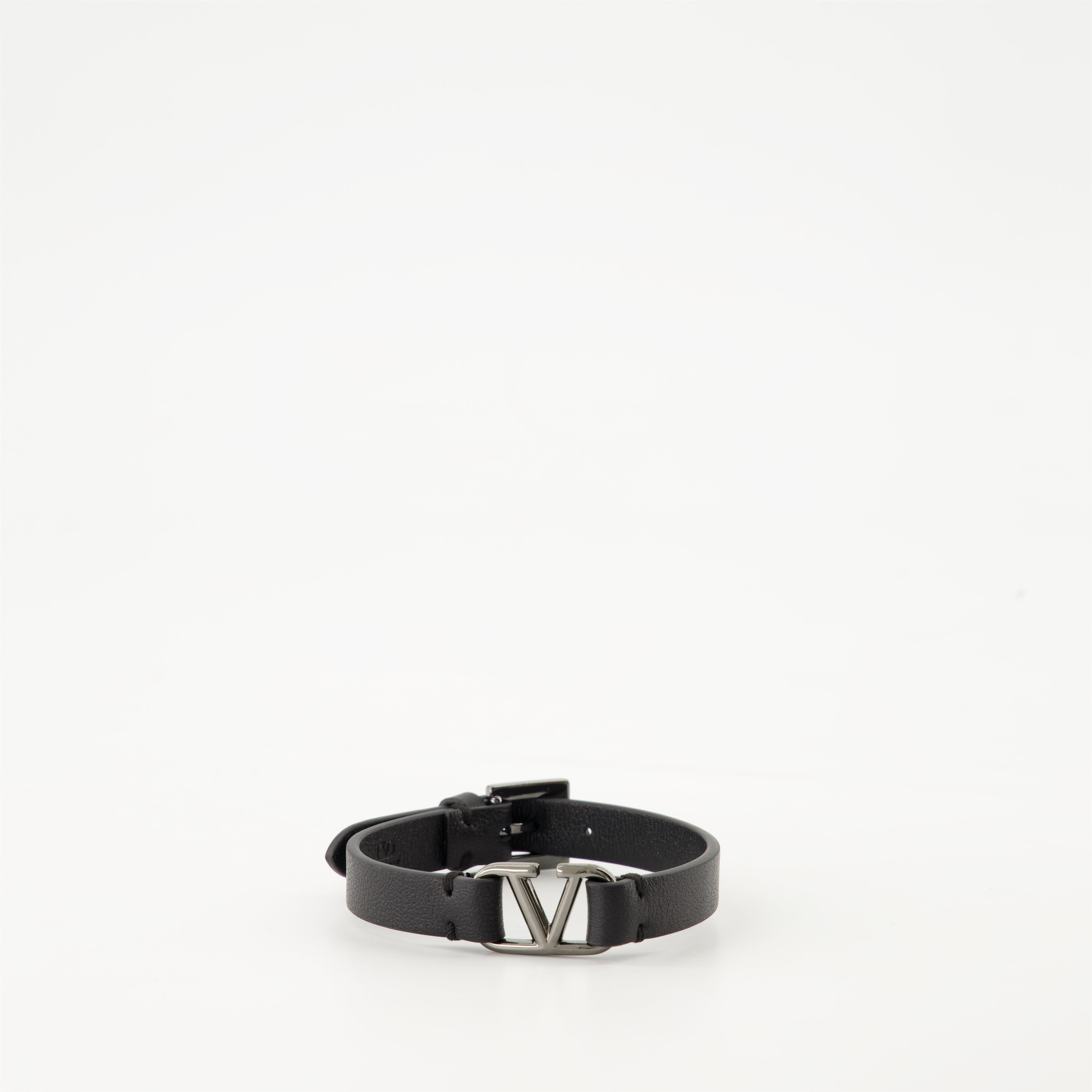 Bijoux Bracelet VLogo en cuir Valentino Garavani Noir Homme