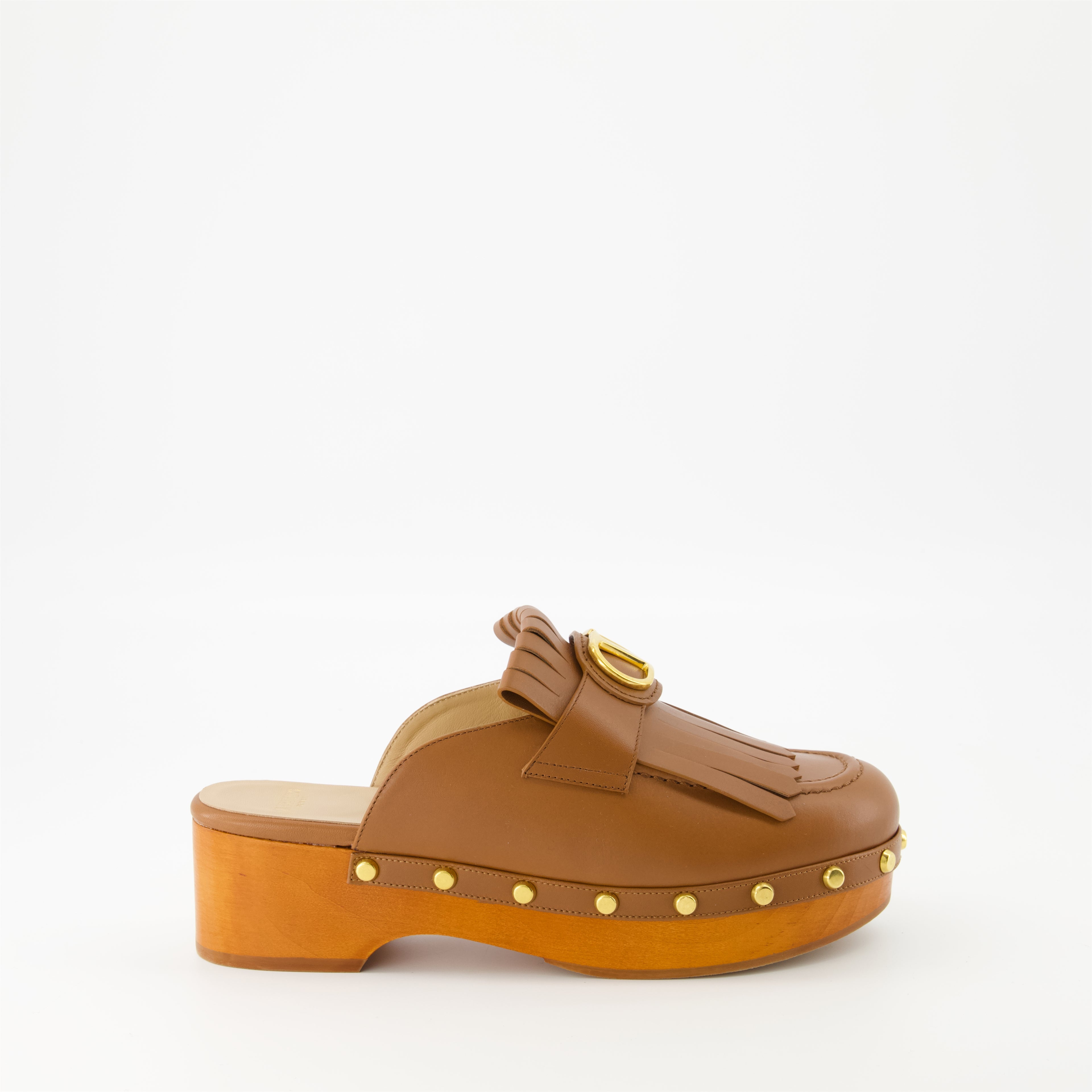 오픈 슈즈 VLogo 프린지 클로그 Valentino Garavani 갈색 Femme