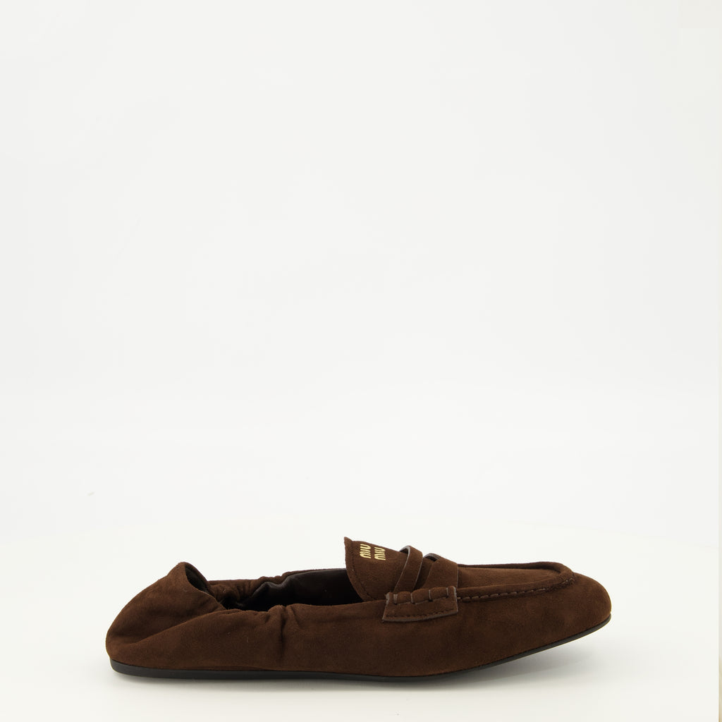 Mocassins Mocassins Ruches em Suede Castanho Miu Miu Marron Femme