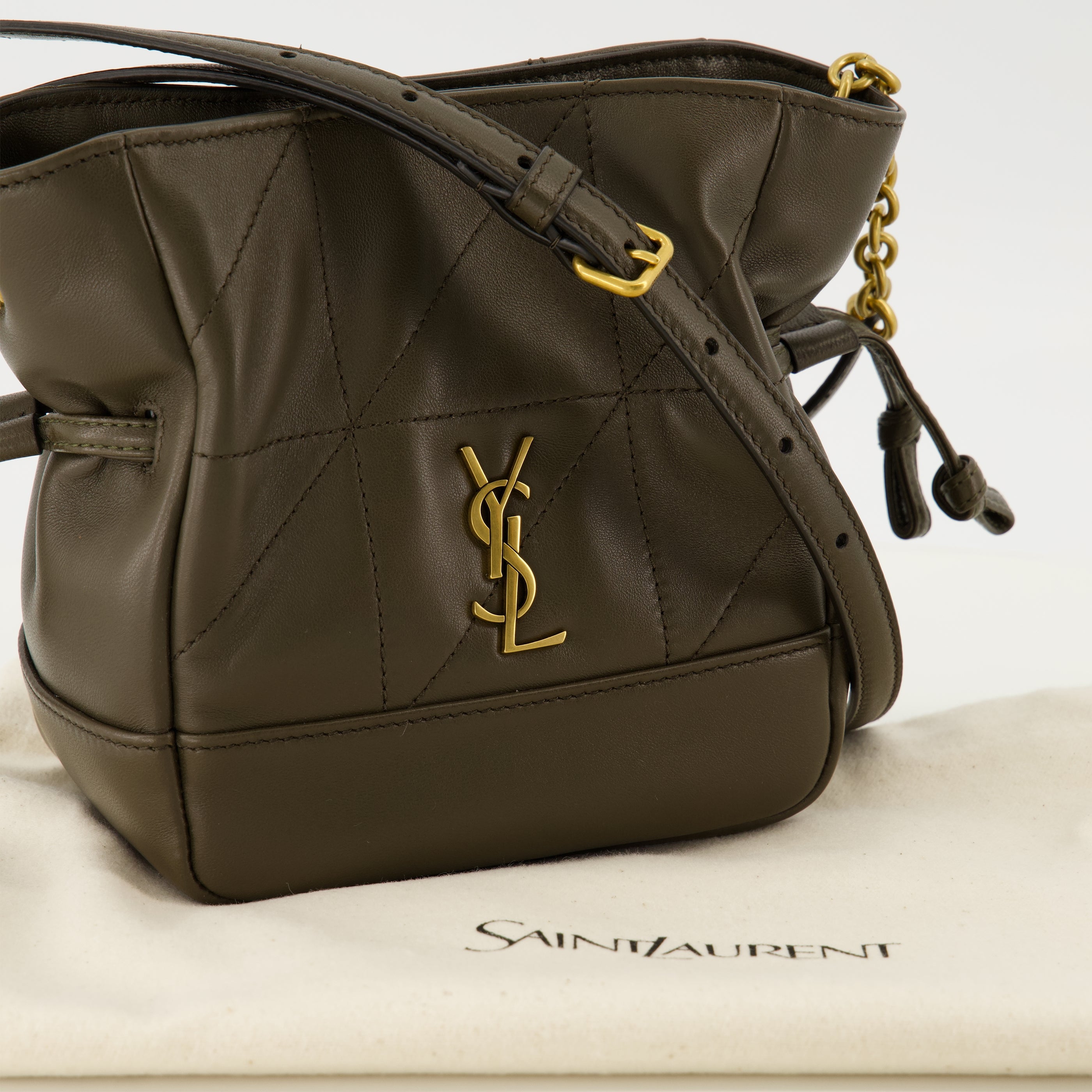 Sacs seau Sac Jamie mini kaki en cuir d'agneau Saint Laurent Marron Femme