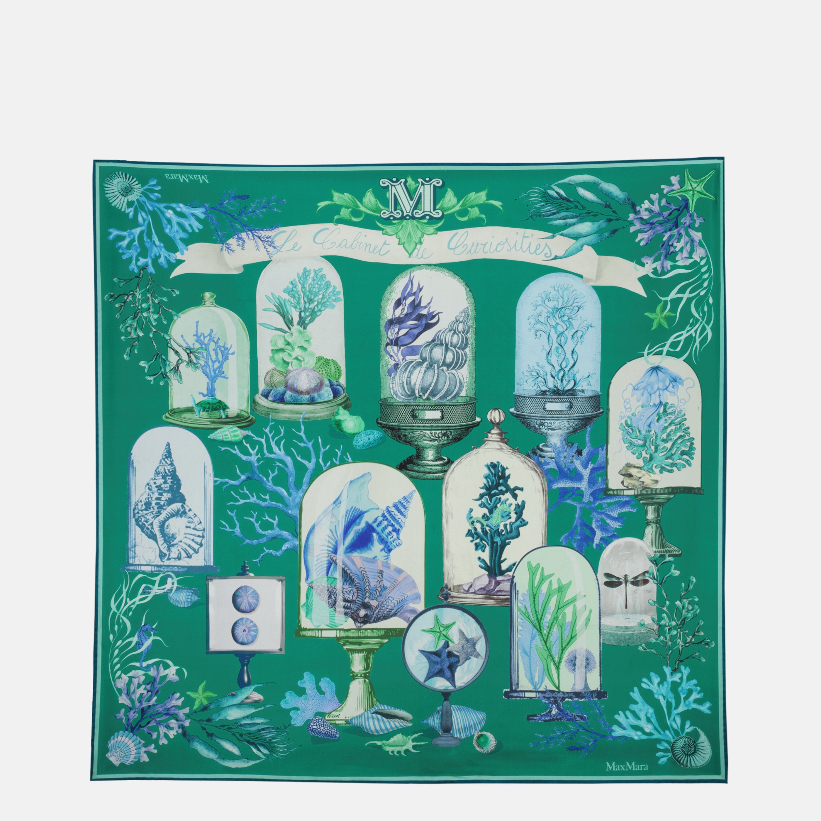 Max Mara 여성용 베이지 색 프린트 실크 트윌 스카프 이미지 - 2026년 봄-여름 - 정면 보기