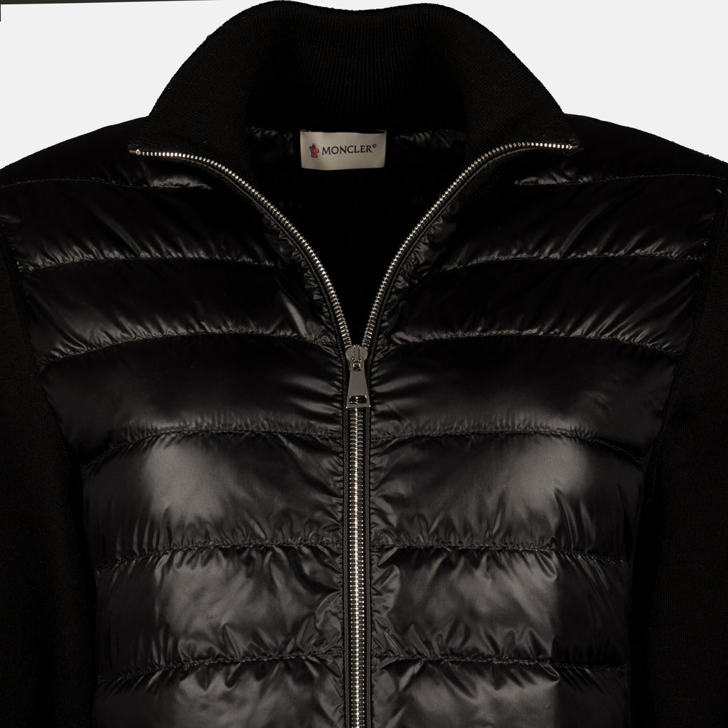 Vestes Gestepptes Zip-Cardigan aus schwarzer Wolle Moncler Noir Femme