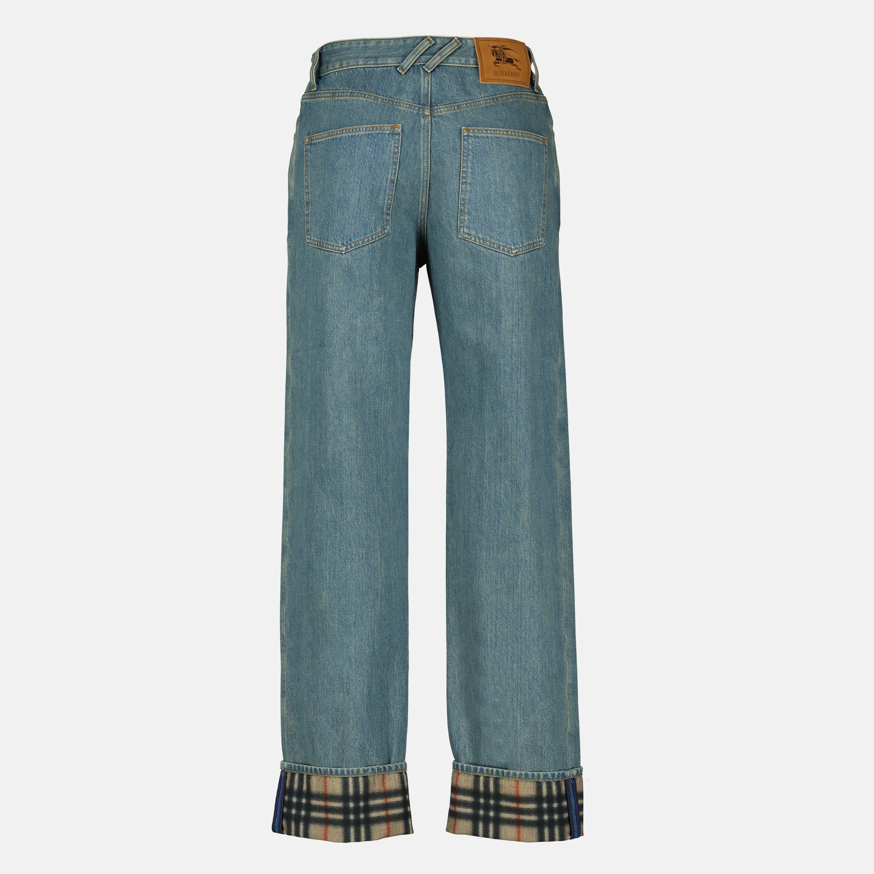 Image de l'article Jean en denim à revers Check de la marque Burberry pour Homme - Saison Printemps-Été 2026 - Vue de Dos