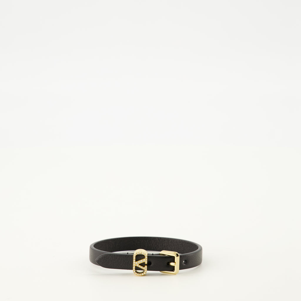 Imagen del brazalete Vlogo de cuero negro de la marca Valentino Garavani para mujer - Temporada Otoño-Invierno 2025 - Vista Frontal