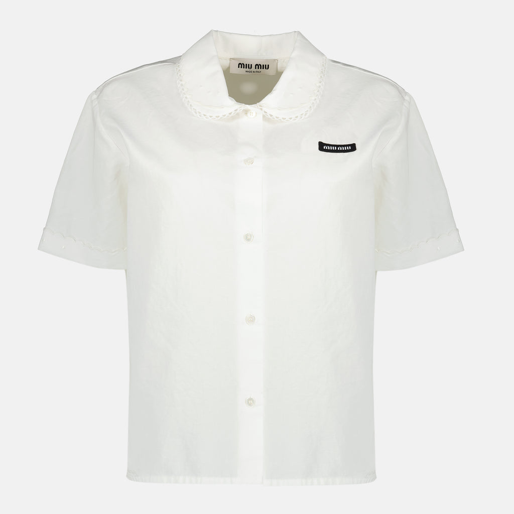 Immagine della camicia bianca in popeline del marchio Miu Miu per donna - Primavera-Estate 2026 - Vista frontale