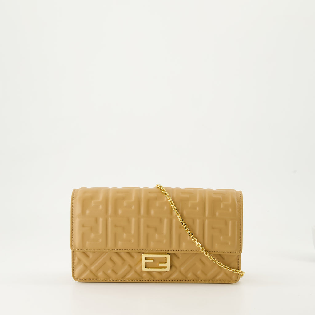 クロスボディバッグ Portefeuille en cuir à chaîne Fendi 茶色 Femme