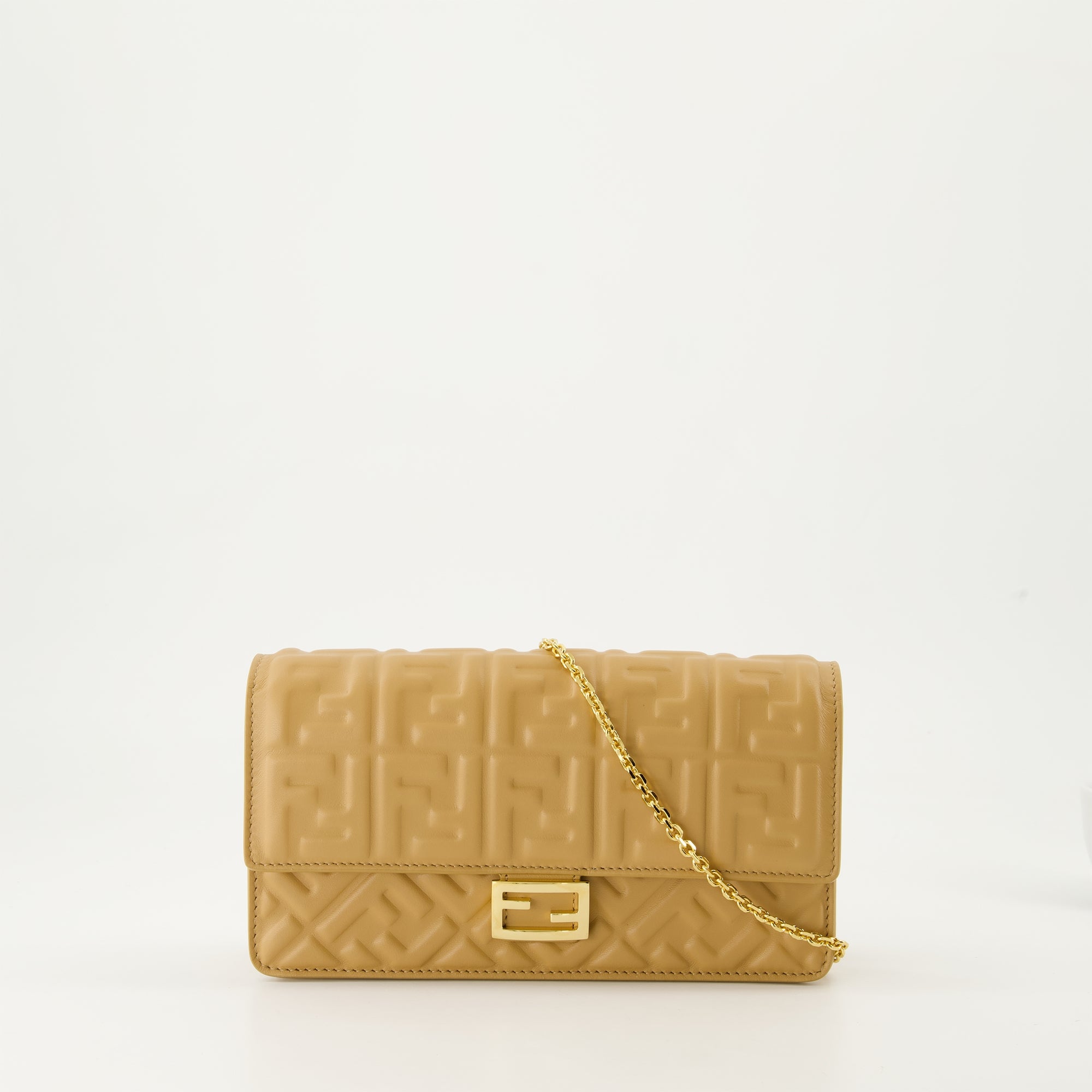 Crossbody bags Portefeuille en cuir à chaîne Fendi Brown Femme