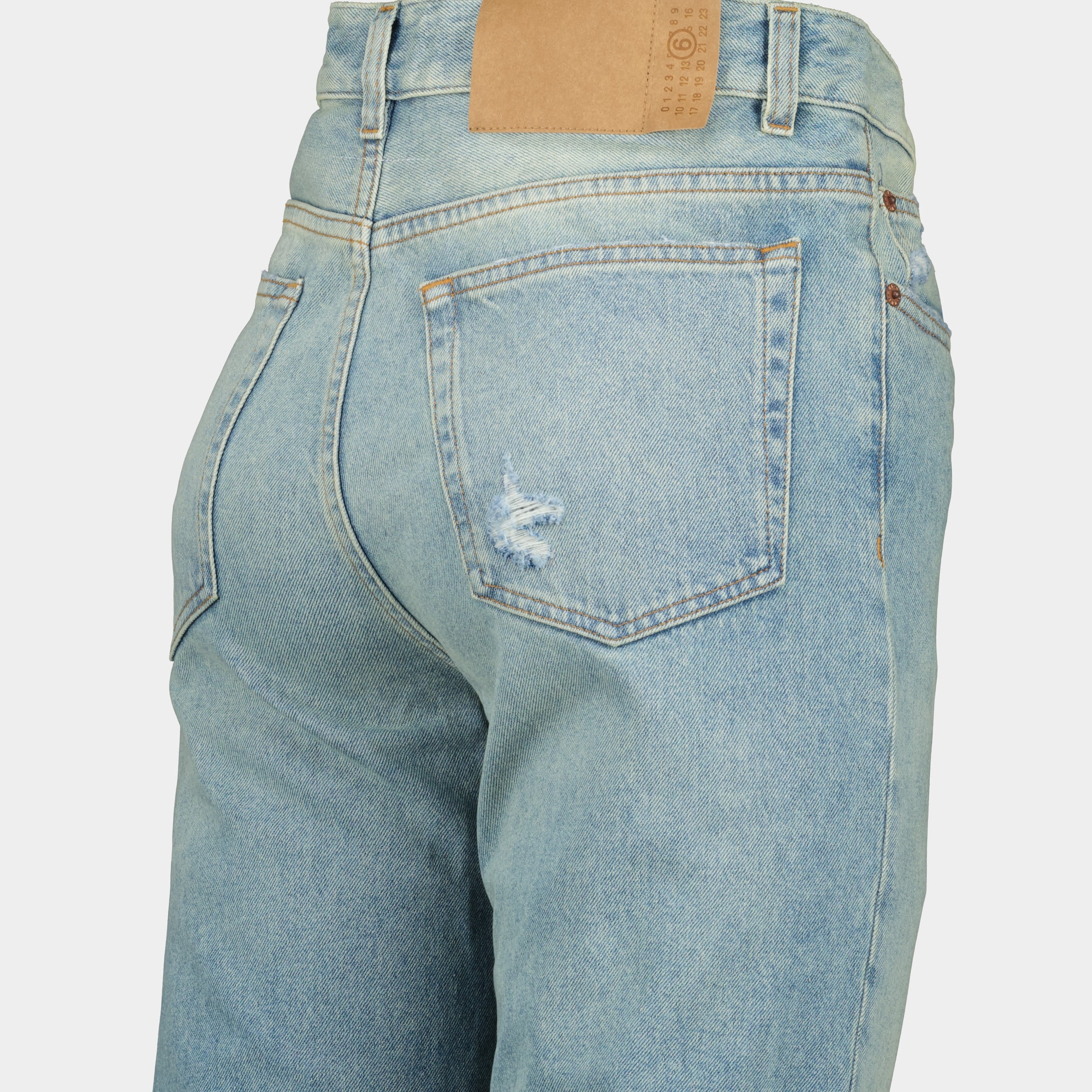 Pantalons Jean à bande adhésive Mm6 Bleu Femme