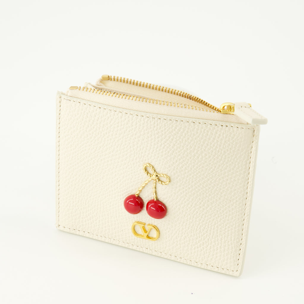 Image of the Cherryfic beige cardholder by Valentino Garavani for Women - Spring-Summer 2026 - Detailed View_2