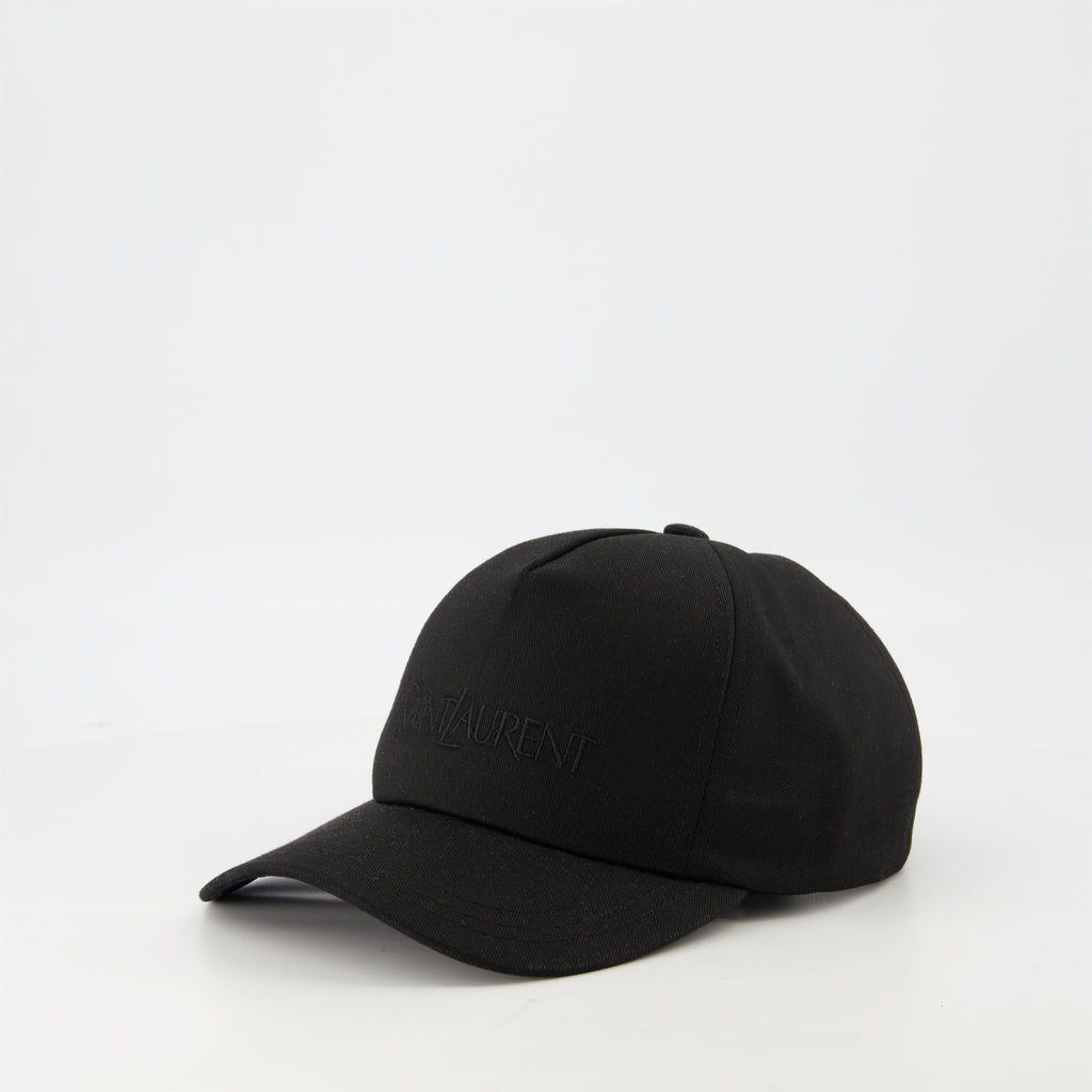 Hats, caps and beanies Embroidered Cotton Cap Saint Laurent Black Homme