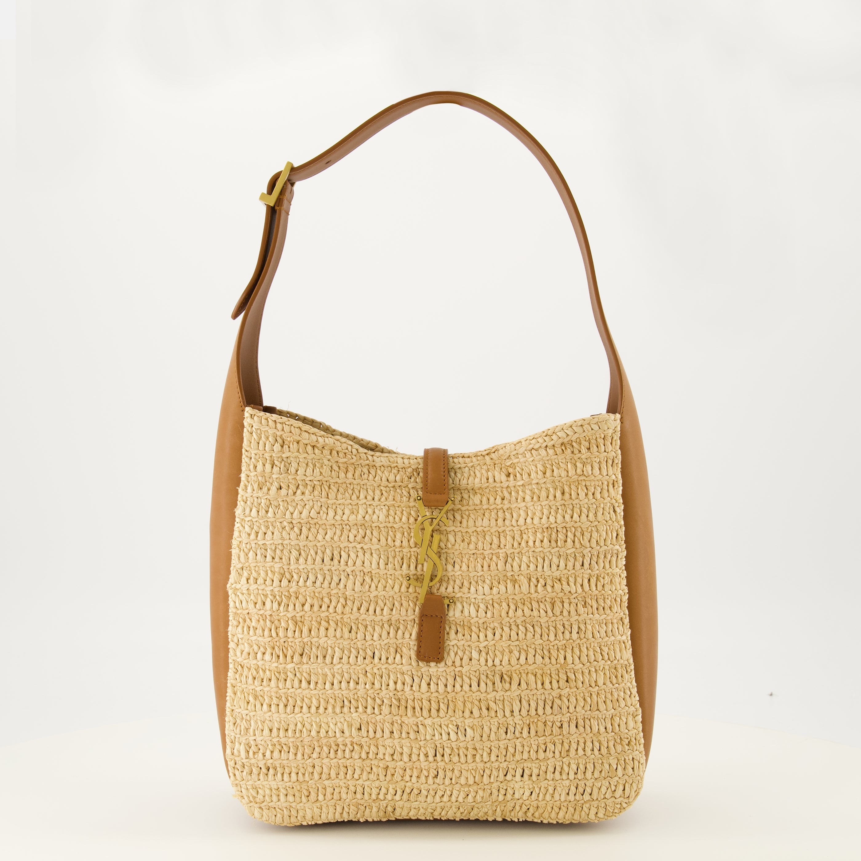 Image de l'article Sac Le 5 à 7 small en cuir et raphia de la marque Saint Laurent pour Femme - Saison Printemps-Été 2026 - Vue de Face