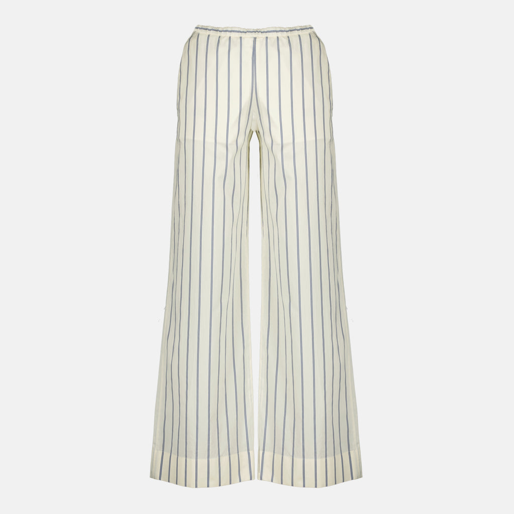 Pantalons Calças de Algodão e Seda às Riscas Moncler Blanc Femme