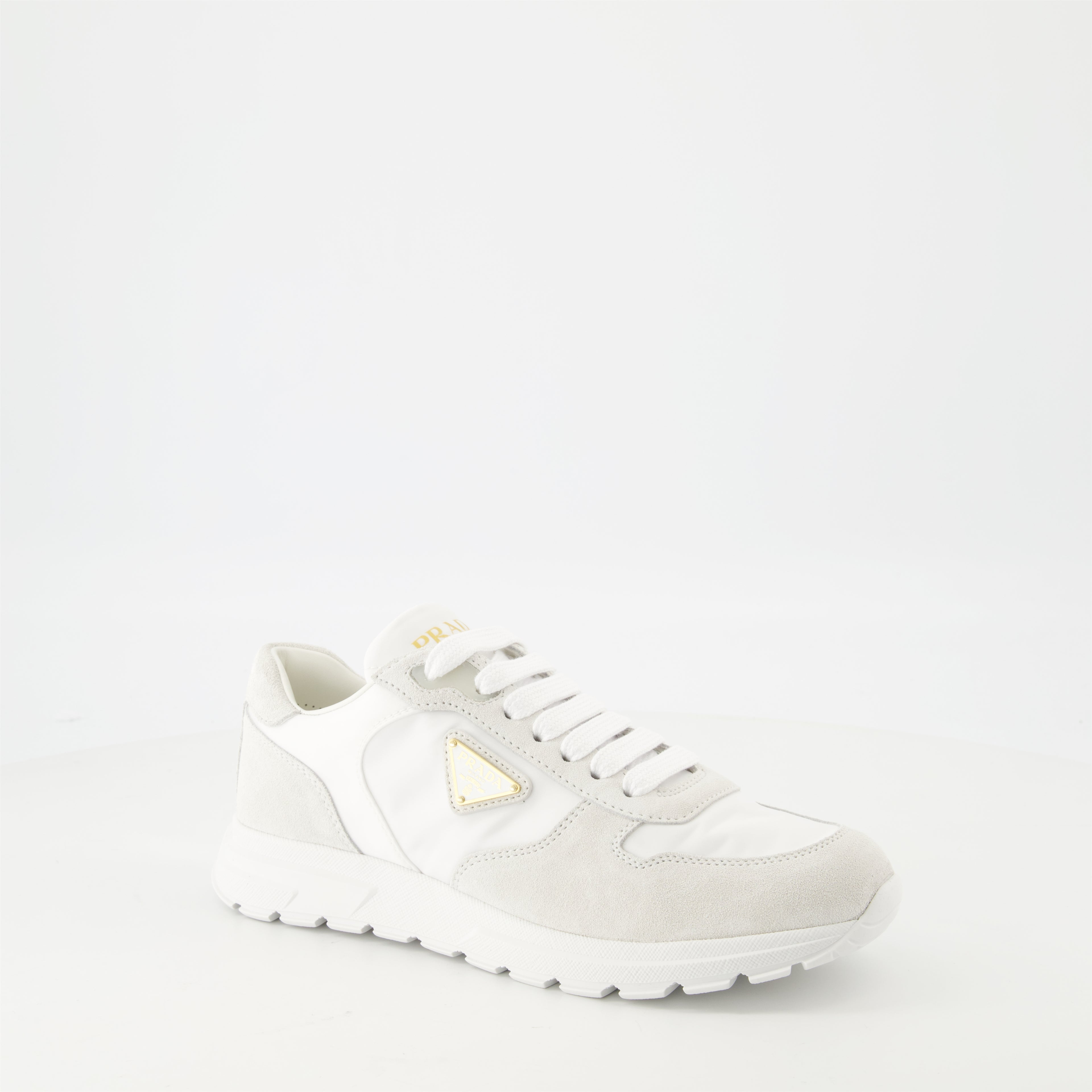 Baskets Baskets en nylon et cuir Prada Blanc Femme