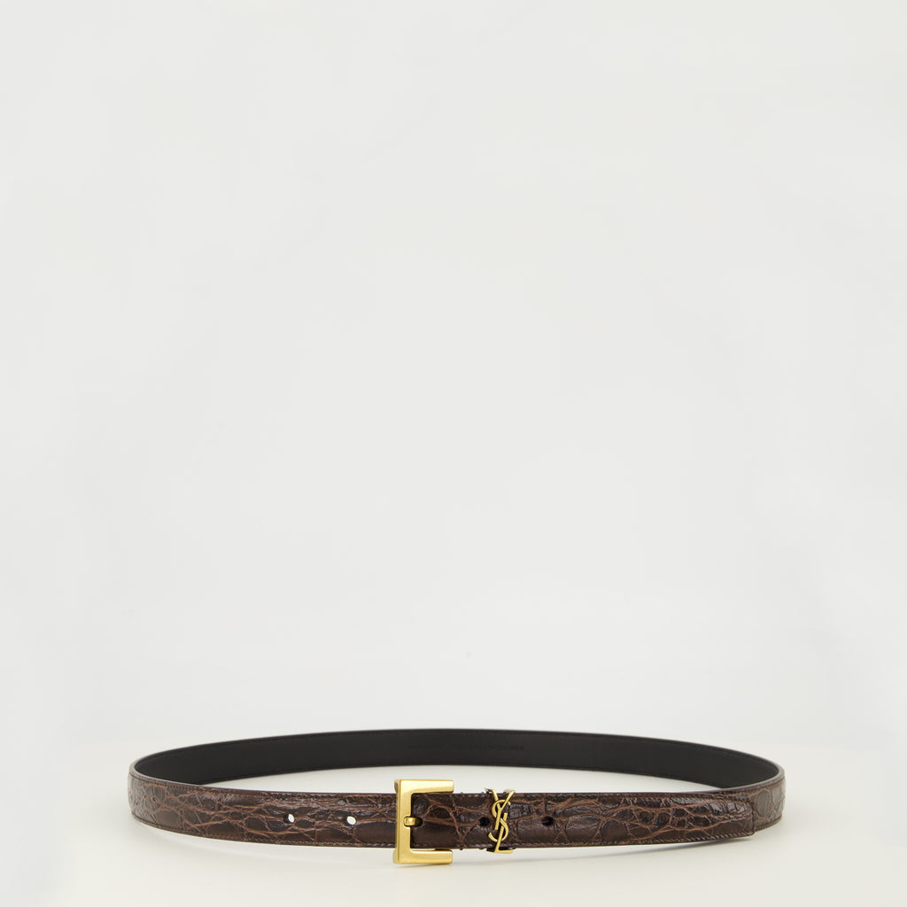 Ceintures Ceinture Cassandre fine crocodile Saint Laurent Marron Femme
