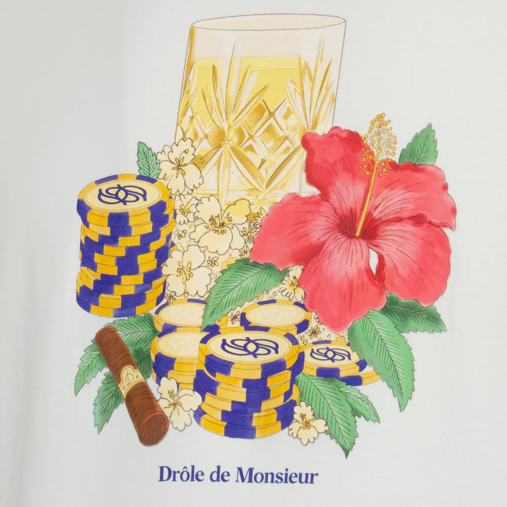 Imagem do artigo T-shirt branca Hibiscus Club da marca Drole De Monsieur para Homem - Temporada Primavera-Verão 2026 - Vista Detalhada_1