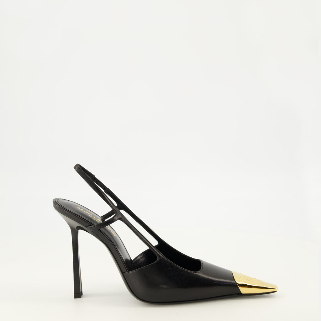 Escarpins Jeanne Slingbacks em Pele Preta Saint Laurent Noir Femme
