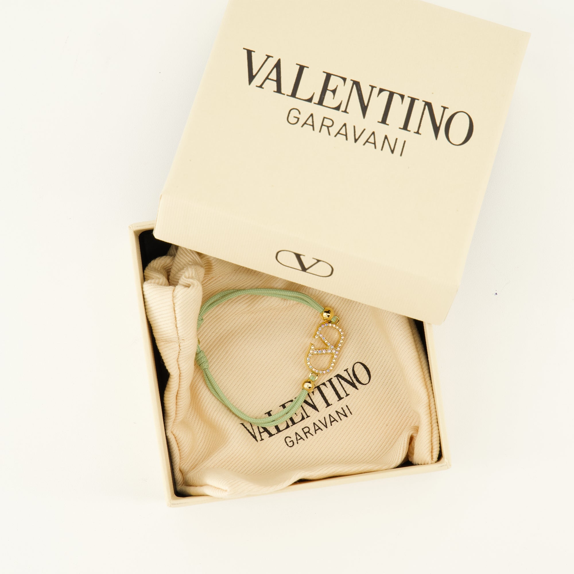 Bijoux Bracelet Vlogo en coton et Cristaux Swarovski® Valentino Garavani Vert Femme