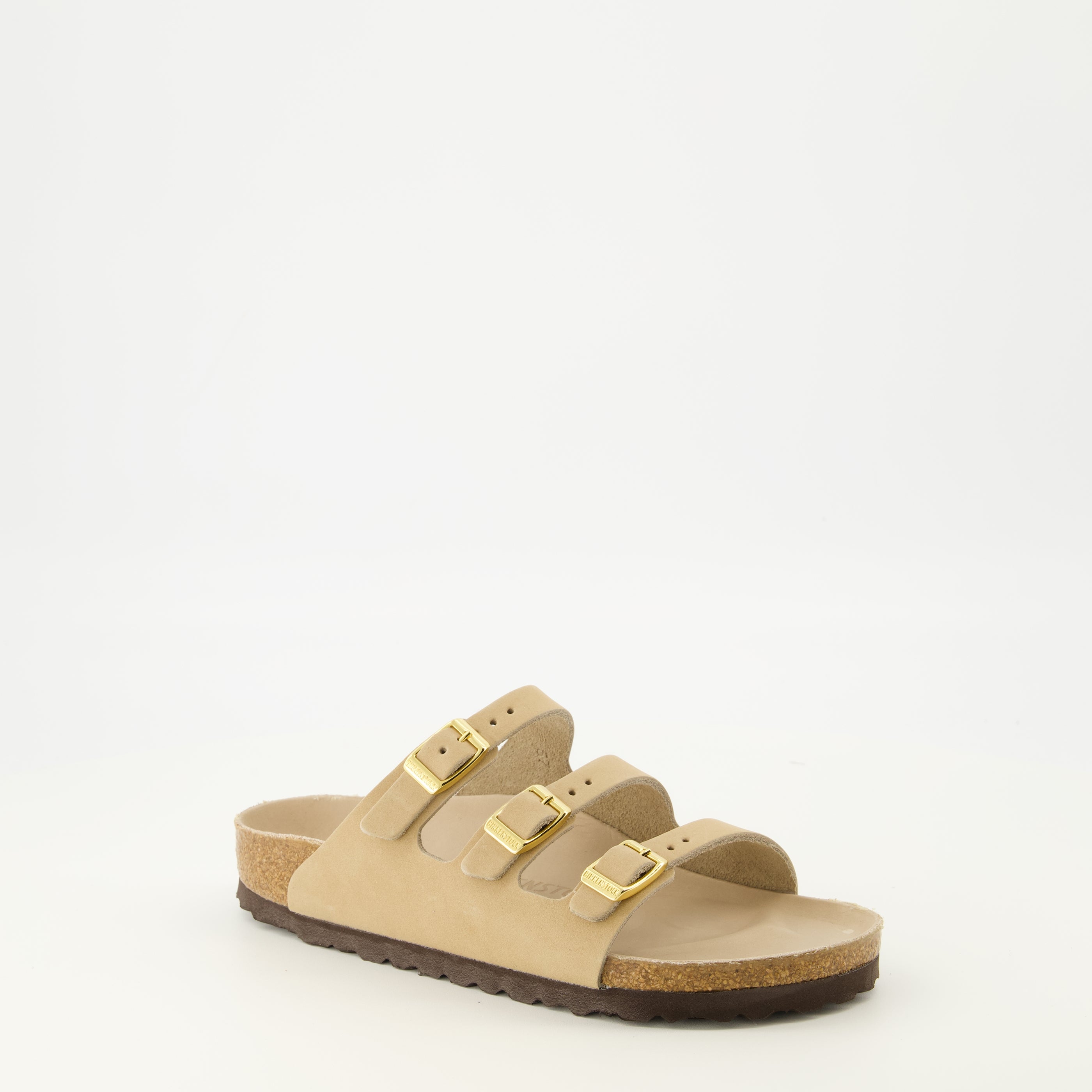 Image of the Beige Nubuck Leather Florida Sandals by Birkenstock for Women - Spring-Summer Season 2026 - Right Three-Quarter Front View