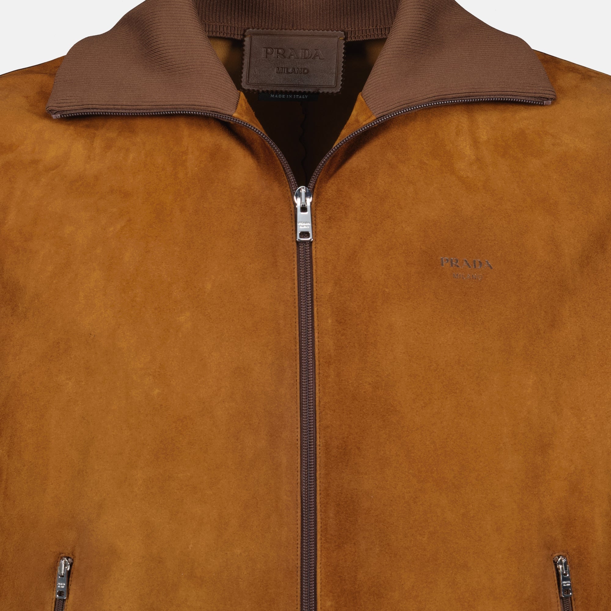 Manteaux Blouson en veau velours Prada Marron Homme