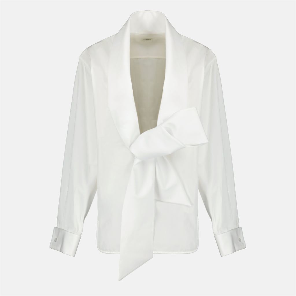 Chemises Camicia con Papillon in Popeline Bianco Saint Laurent Blanc Femme